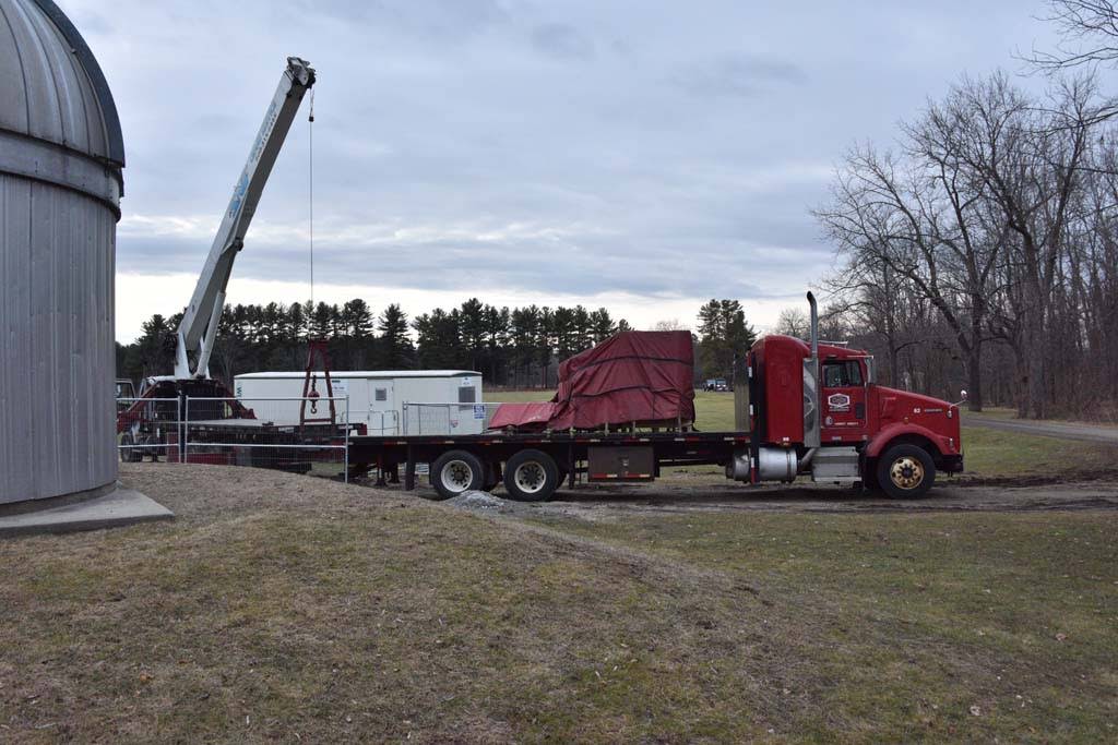 The telescope arrives on a flatbed